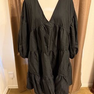 Boohoo Black Puff Sleeve Smock Dress